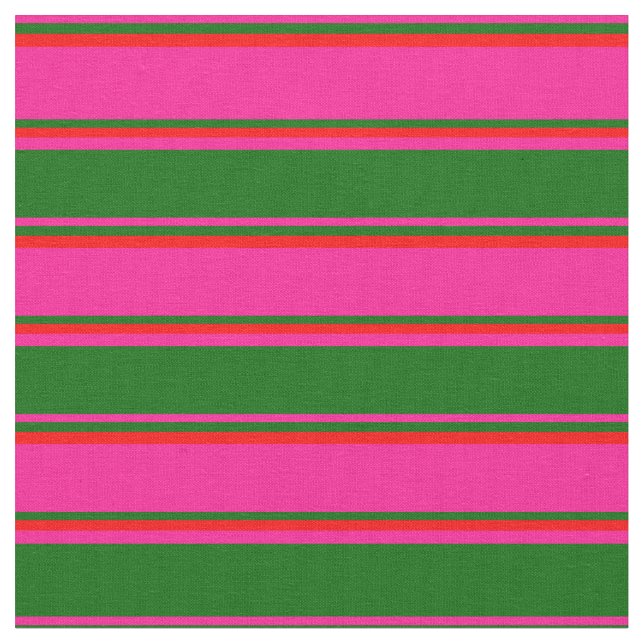 Deep Pink, Dark Green & Red Coloured Lines Fabric (Close Up)