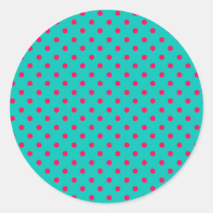 Deep Pink Dots on Aqua Blue Classic Round Sticker