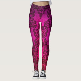 Deep Pink Fancy Damask Boho Style Leggings