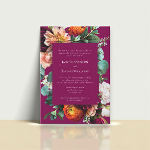 Deep Pink Floral Botanical Wedding Invitation