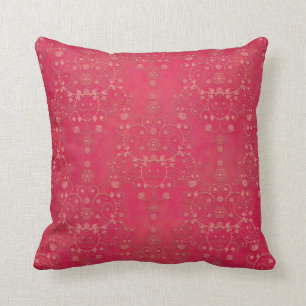Deep Pink Floral Damask Pattern Cushion