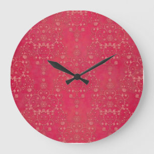 Deep Pink Floral Damask Pattern Large Clock