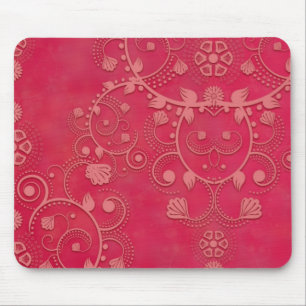 Deep Pink Floral Damask Pattern Mouse Mat