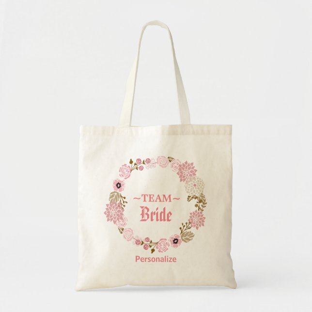 Deep Pink Floral Wedding Wreath Tote Bag (Front)