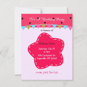 Deep Pink Flower and Dots Birthday Invitation