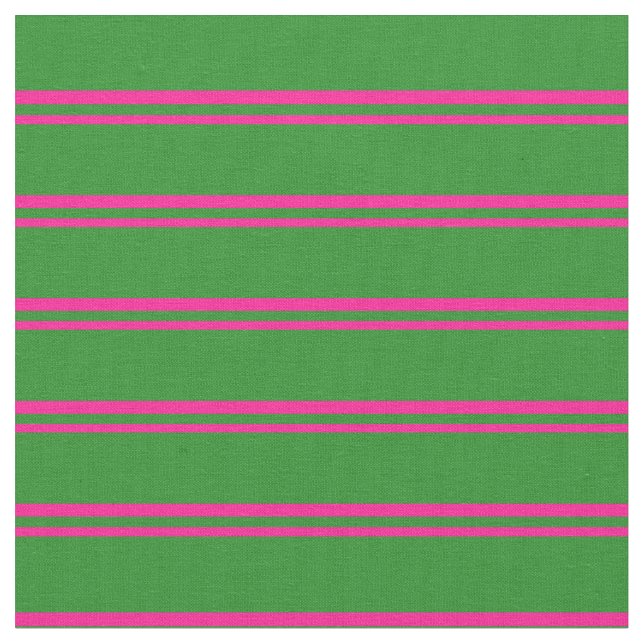 Deep Pink & Forest Green Stripes Pattern Fabric (Close Up)