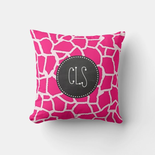Deep Pink Giraffe Animal Print; Chalkboard Cushion (Front)