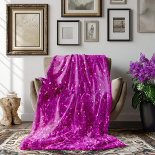 Deep Pink Glam Faux Glitter Pattern Fleece Blanket