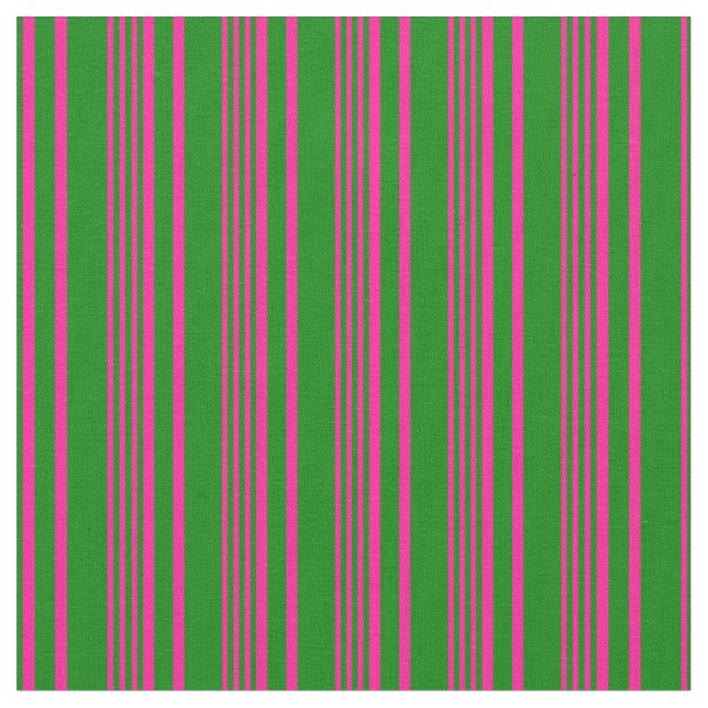 Deep Pink & Green Coloured Stripes Pattern Fabric (Close Up)