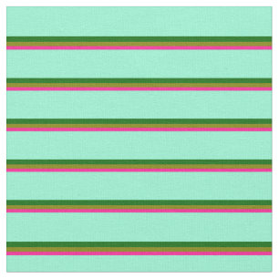 Deep Pink, Green, Dark Green & Aquamarine Lines Fabric