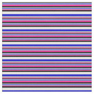 Deep Pink, Grey, Blue, White & Black Lines Fabric