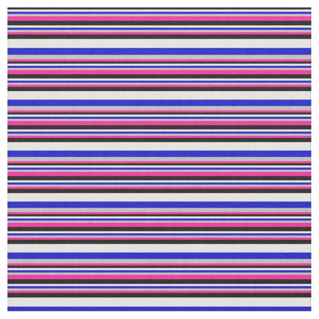 Deep Pink, Grey, Blue, White & Black Lines Fabric (Close Up)