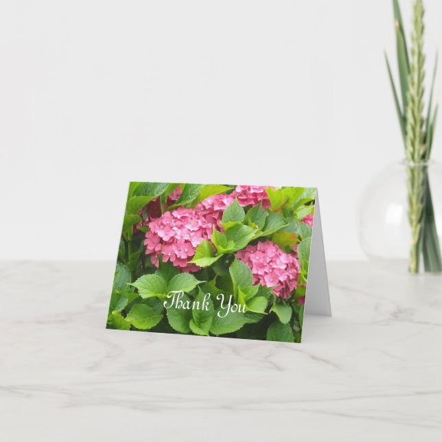 Deep Pink Hydrangeas Thank You Card (Front)