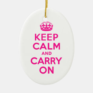 Deep Pink Keep Calm and Carry On Ceramic Tree Decoration