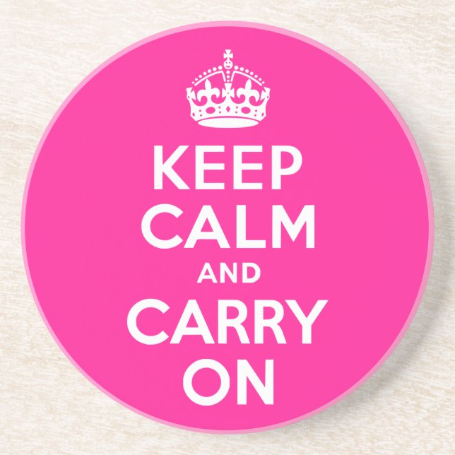 Deep Pink Keep Calm and Carry On Coaster (Front)