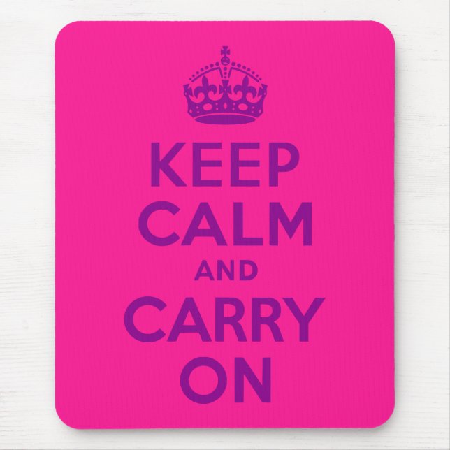 Deep Pink Keep Calm and Carry On Mouse Mat (Front)