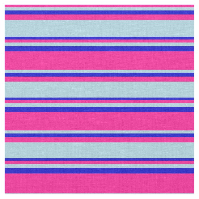 Deep Pink, Light Blue, and Blue Lined Pattern Fabric (Close Up)
