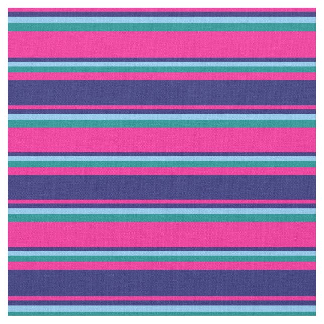 Deep Pink, Midnight Blue, Light Sky Blue & Cyan Fabric (Close Up)