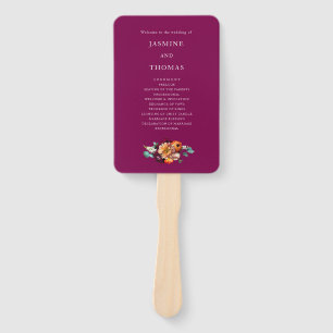 deep pink orange Floral Wedding Ceremony Fan