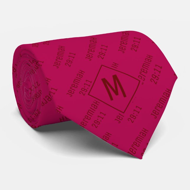 Deep Pink Orchid Flower JEREMIAH 29 11 Monogram Tie (Rolled)