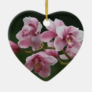 deep pink orchids heart ornament