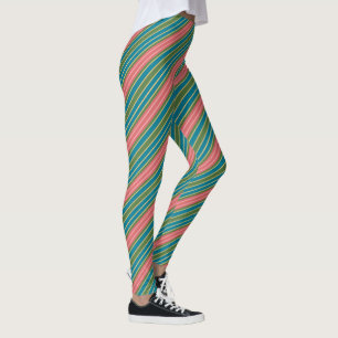 Deep Pink Pale Pink Blue Green Gold-effect Stripes Leggings