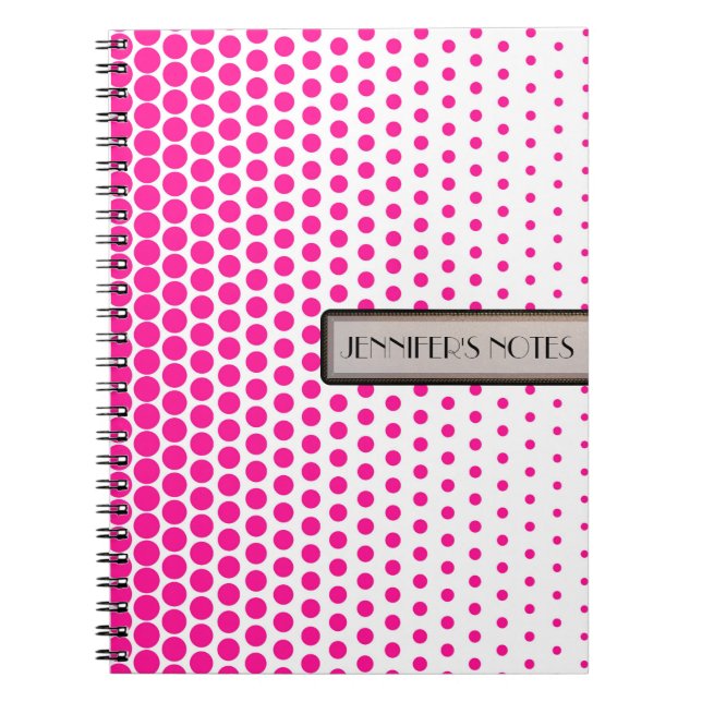 Deep Pink Polka Dot Elegant Modern White Notebook (Front)