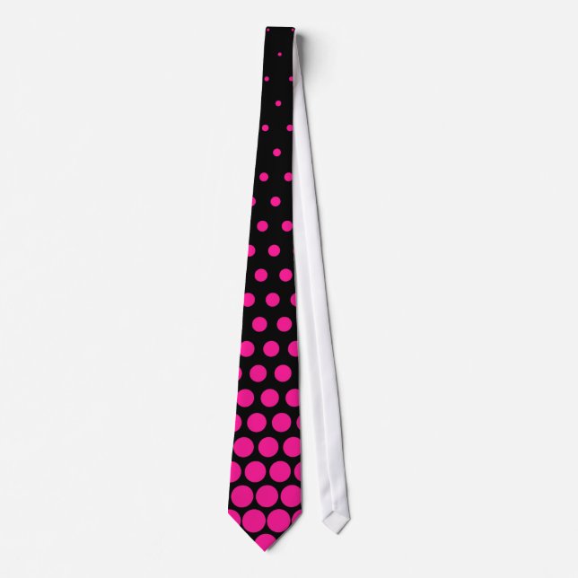 Deep Pink Polka Dot Modern Black Tie (Front)