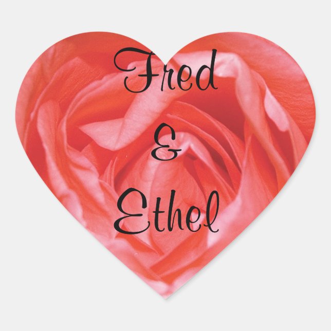 Deep Pink Rose Personalised Wedding Heart Sticker (Front)