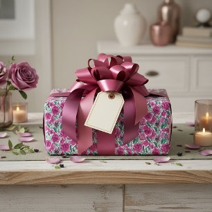Deep pink roses pattern wrapping paper