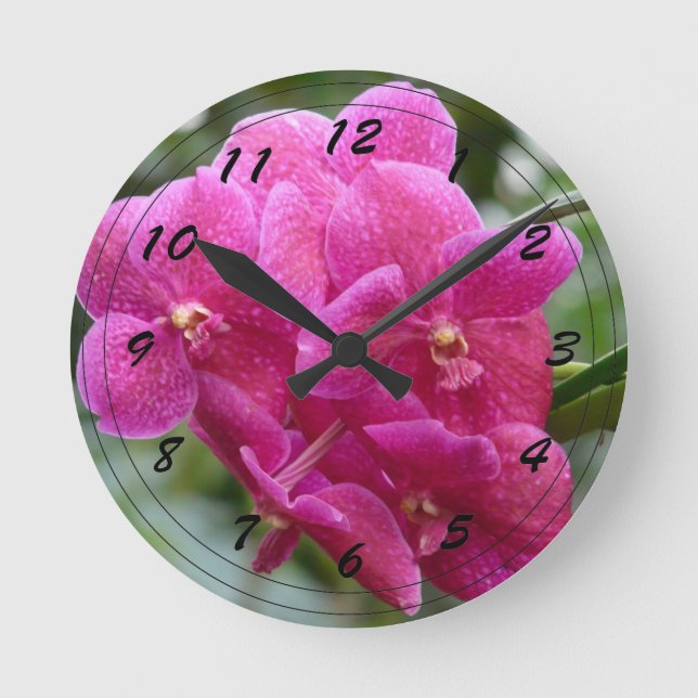 Deep Pink Vanda Orchid Round Clock (Front)