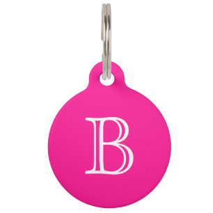 Deep Pink White Monogram Initial Name Simple Pet Tag