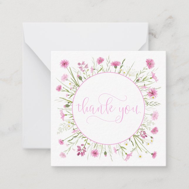 Deep Pink Wildflower Personalised Thank You Card (Front)