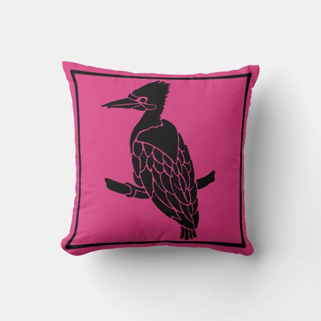 Deep Pink with Black Bird Pillow (Front)