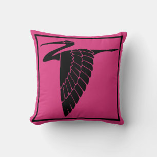 Deep Pink with Black Crane Decorative Pillow