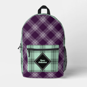 Deep plum and soft green Plaid personalised Printed Backpack