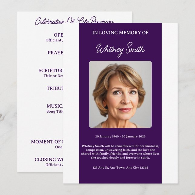 Deep Plum Celebration of Life Funeral Program Programme (Front/Back)