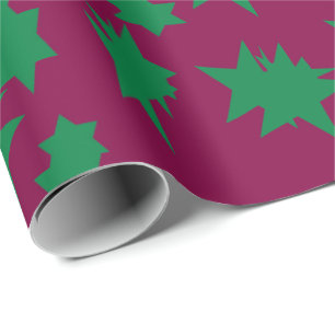 Deep plum colored with green star shapes Christmas Wrapping Paper