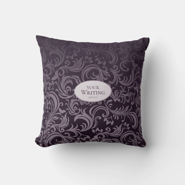 Deep Plum Damask Personalised Cushion (Front)