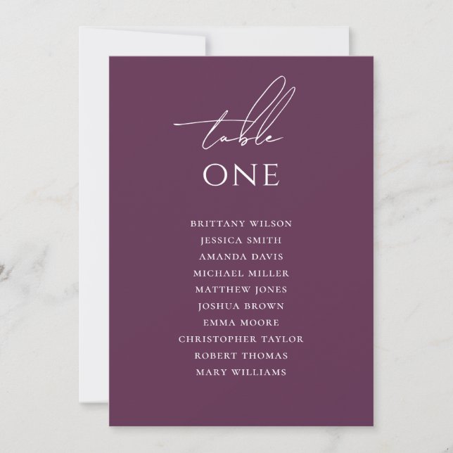 Deep Plum Elegant Modern Wedding Seating Chart Invitation (Front)
