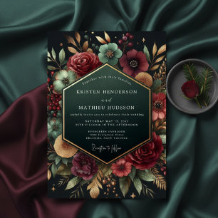 Deep Plum Floral Opulent Wedding Invitation