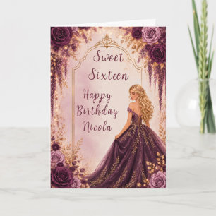 Deep Plum Floral Sweet Sixteen Party Card