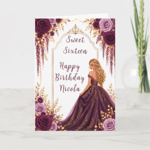 Deep Plum Floral Sweet Sixteen Party Card