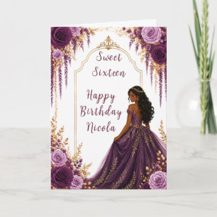 Deep Plum Floral Sweet Sixteen Party Card