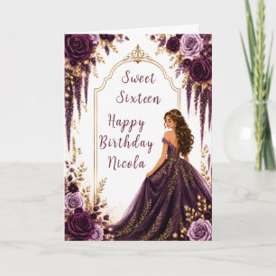 Deep Plum Floral Sweet Sixteen Party Card
