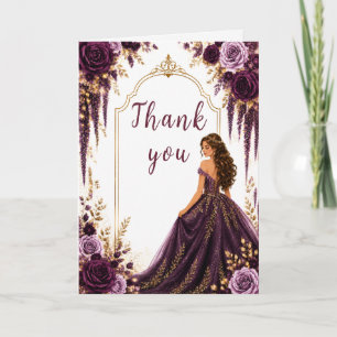 Deep Plum Floral Sweet Sixteen Party Thank You Card