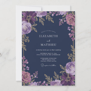 Deep Plum Floral Whimsy Wedding Invitation