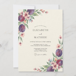 Deep Plum Fruit Eucalyptus Wedding Invitation
