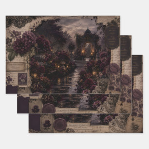 DEEP PLUM GARDEN OF MEMORIES JUNK JOURNAL ART WRAPPING PAPER SHEET