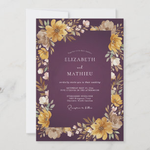 Deep Plum Golden Painted Wedding Invitation